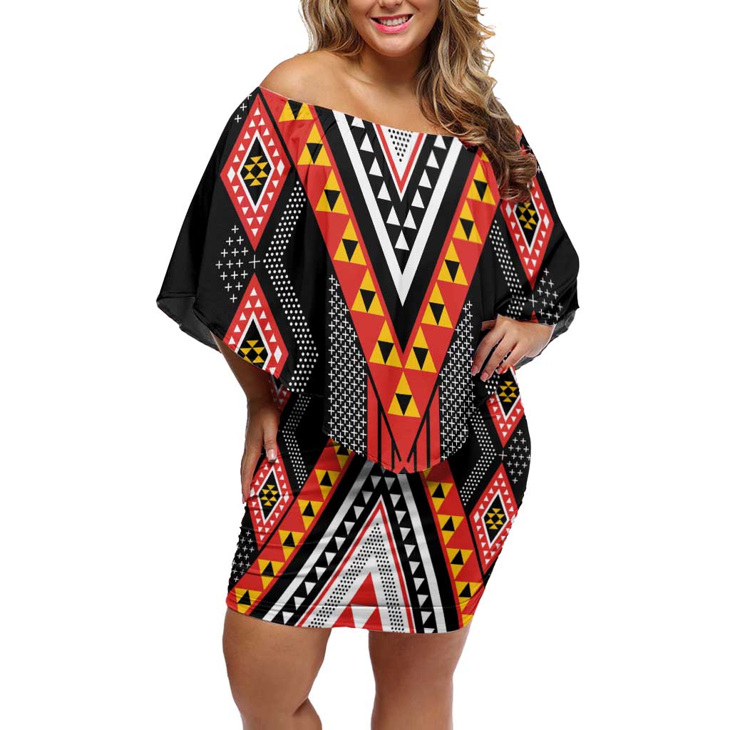 Niho Taniwha Taniko Motif Off Shoulder Short Dress