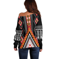 Niho Taniwha Taniko Motif Off Shoulder Sweater LT9 - Polynesian Pride
