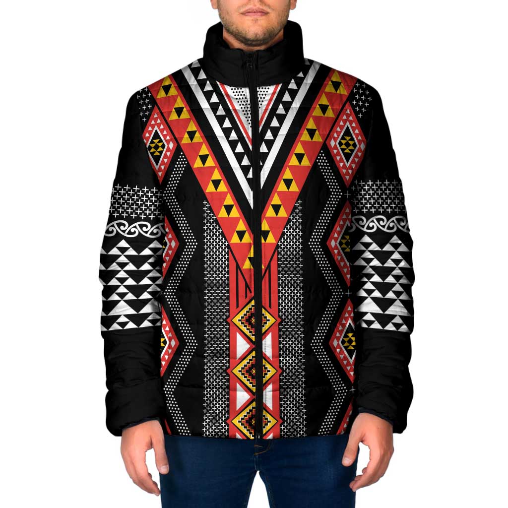 Niho Taniwha Taniko Motif Padded Jacket LT9 Men Red - Polynesian Pride