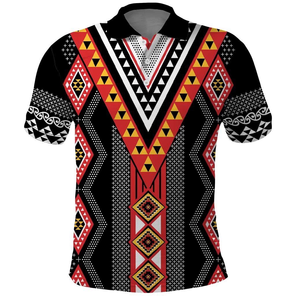 Niho Taniwha Taniko Motif Polo Shirt LT9 Red - Polynesian Pride