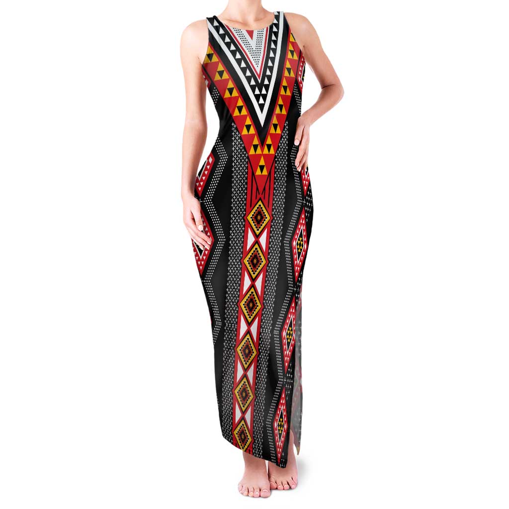 Niho Taniwha Taniko Motif Tank Maxi Dress LT9 Women Red - Polynesian Pride