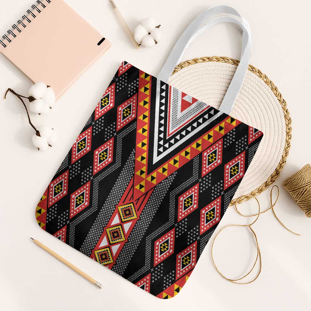 Niho Taniwha Taniko Motif Tote Bag LT9 White Strap One Size Red - Polynesian Pride