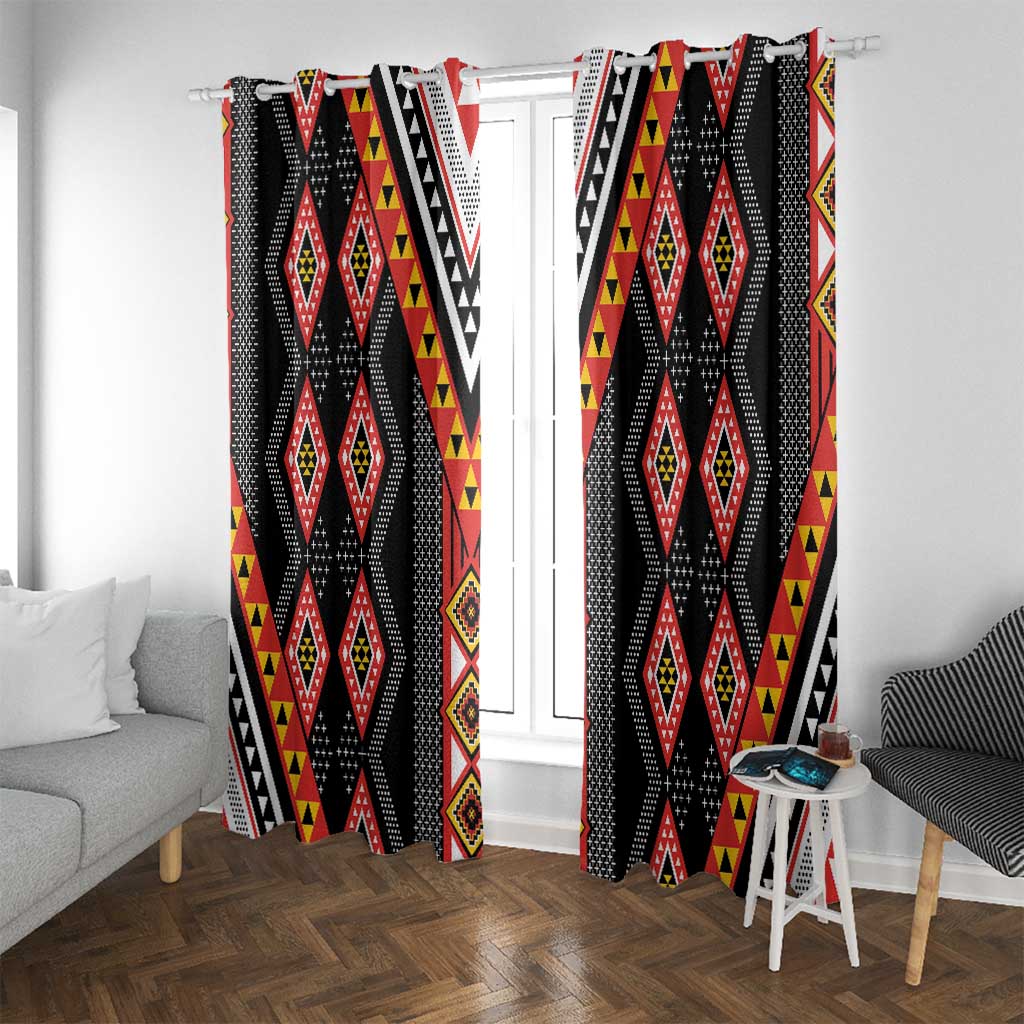 Niho Taniwha Taniko Motif Window Curtain LT9 With Grommets Red - Polynesian Pride