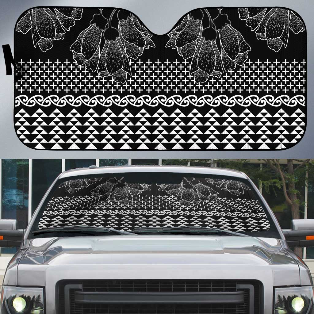 Black Taniko Kowhaiwhai Tukutuku Motif Auto Sun Shade LT9 Black - Polynesian Pride