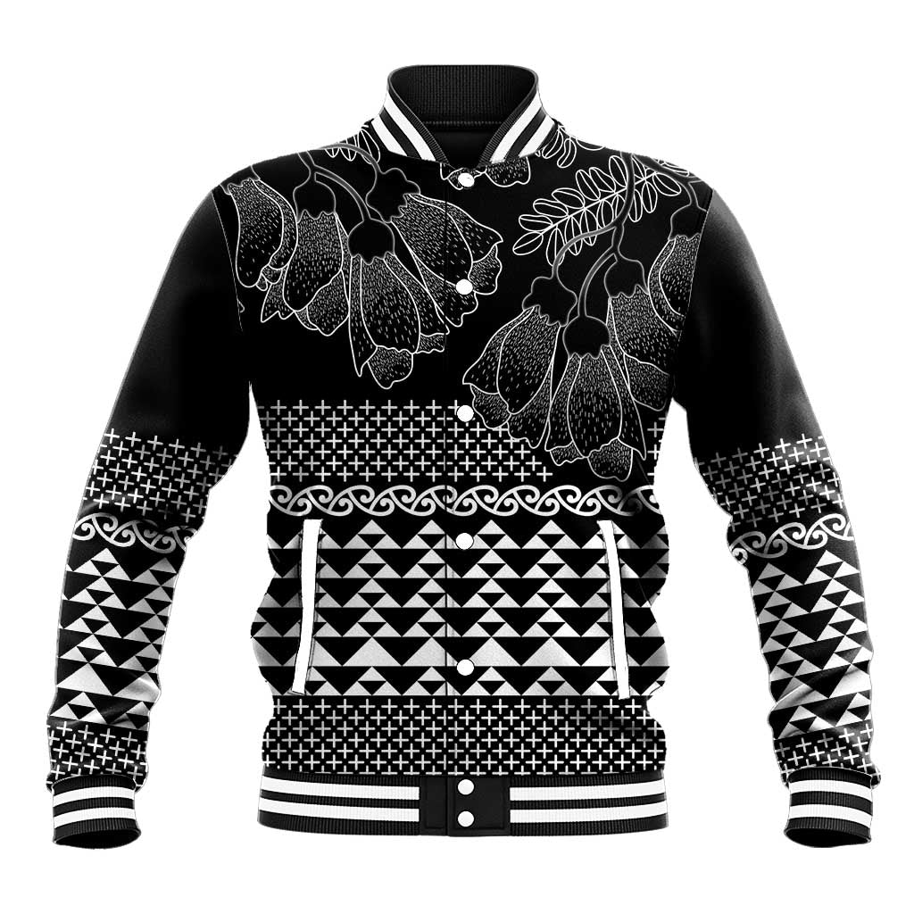 Black Taniko Kowhaiwhai Tukutuku Motif Baseball Jacket LT9 Unisex Black - Polynesian Pride