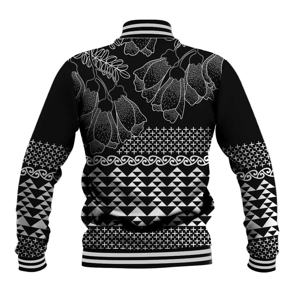 Black Taniko Kowhaiwhai Tukutuku Motif Baseball Jacket LT9 - Polynesian Pride