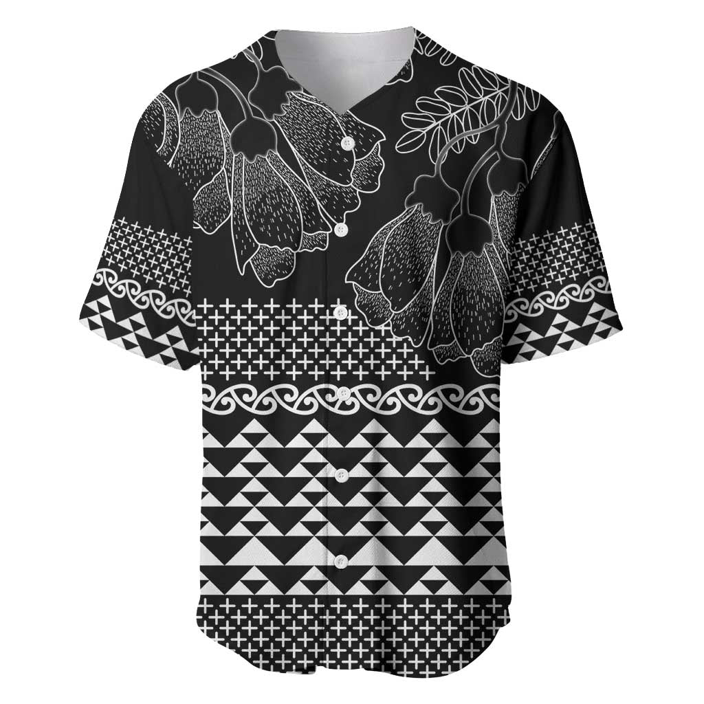 Black Taniko Kowhaiwhai Tukutuku Motif Baseball Jersey LT9 Black - Polynesian Pride