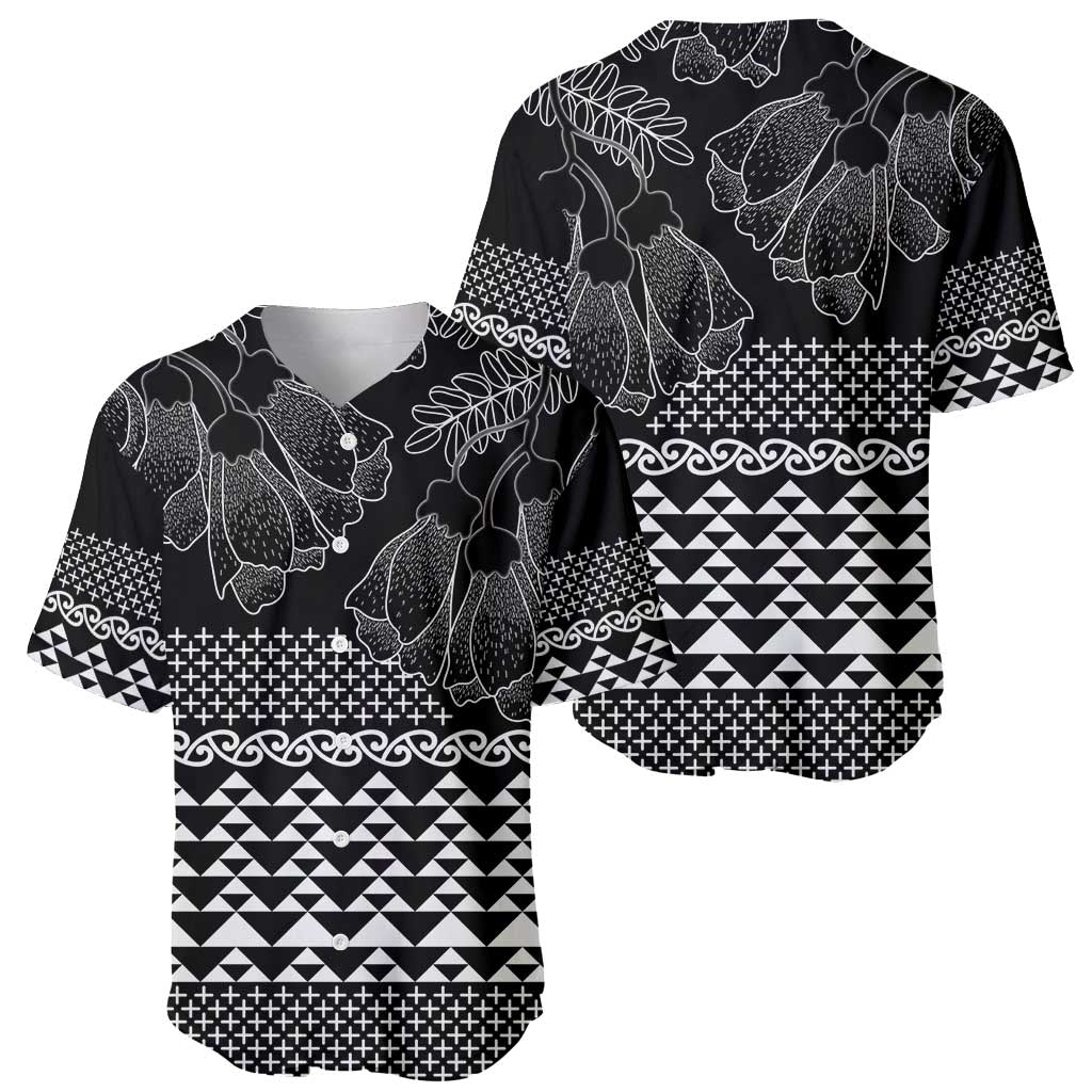 Black Taniko Kowhaiwhai Tukutuku Motif Baseball Jersey LT9 - Polynesian Pride