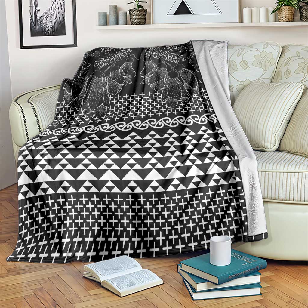 Black Taniko Kowhaiwhai Tukutuku Motif Blanket LT9 Black - Polynesian Pride