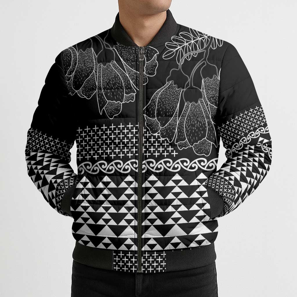 Black Taniko Kowhaiwhai Tukutuku Motif Bomber Puffer Jacket LT9 - Polynesian Pride