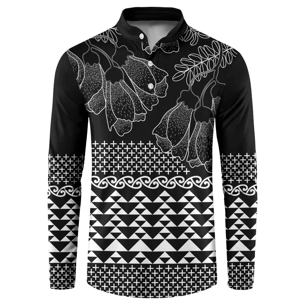 Black Taniko Kowhaiwhai Tukutuku Motif Button Sweatshirt LT9 Black - Polynesian Pride