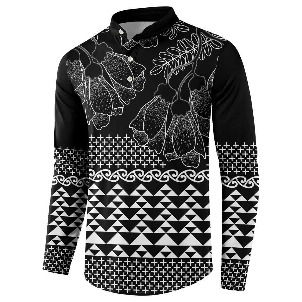 Black Taniko Kowhaiwhai Tukutuku Motif Button Sweatshirt LT9 - Polynesian Pride