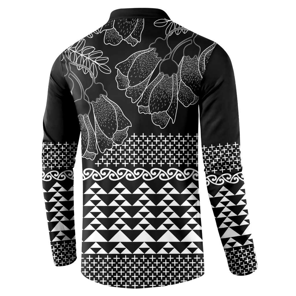 Black Taniko Kowhaiwhai Tukutuku Motif Button Sweatshirt LT9 - Polynesian Pride