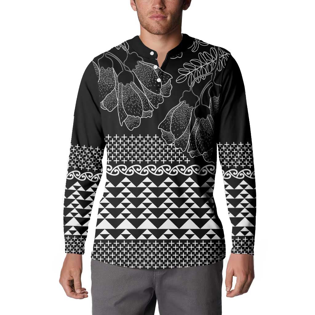 Black Taniko Kowhaiwhai Tukutuku Motif Button Sweatshirt LT9 - Polynesian Pride