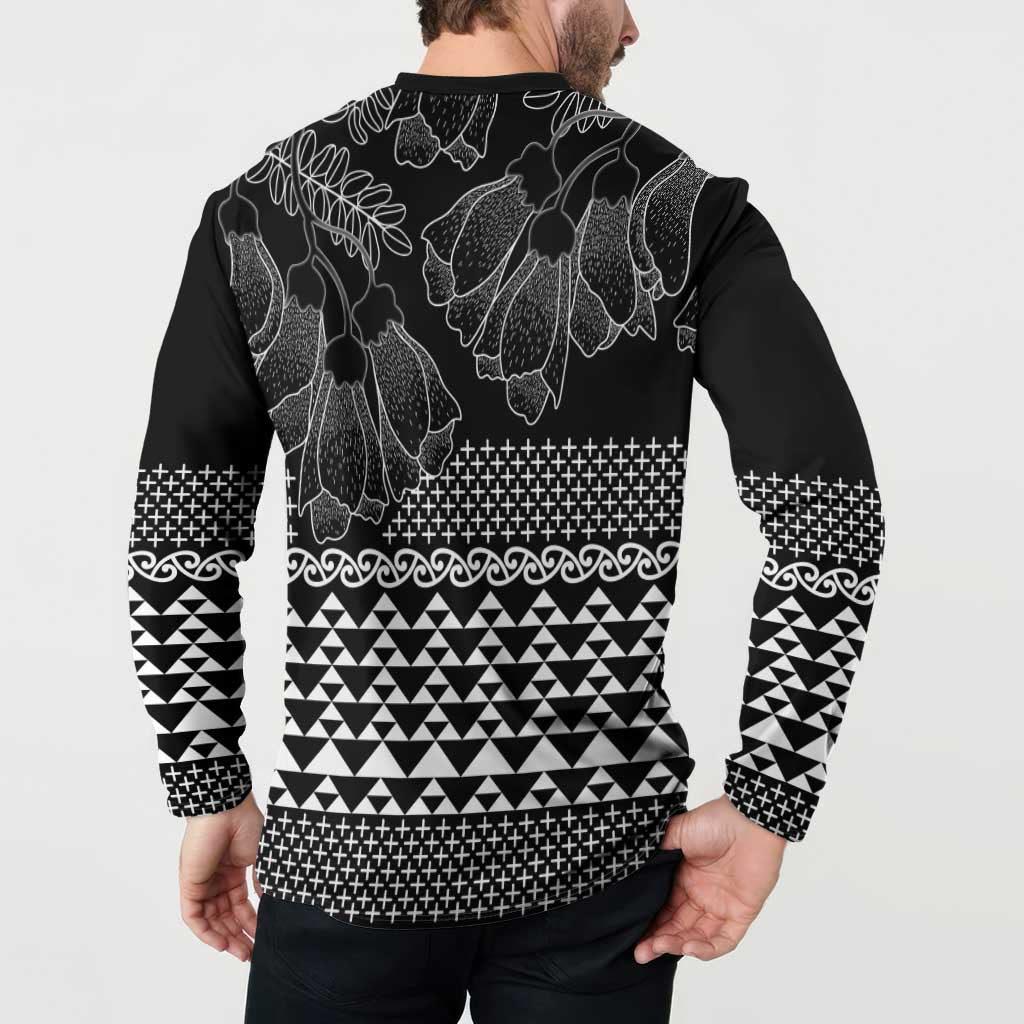 Black Taniko Kowhaiwhai Tukutuku Motif Button Sweatshirt LT9 - Polynesian Pride
