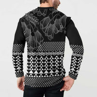 Black Taniko Kowhaiwhai Tukutuku Motif Button Sweatshirt LT9 - Polynesian Pride