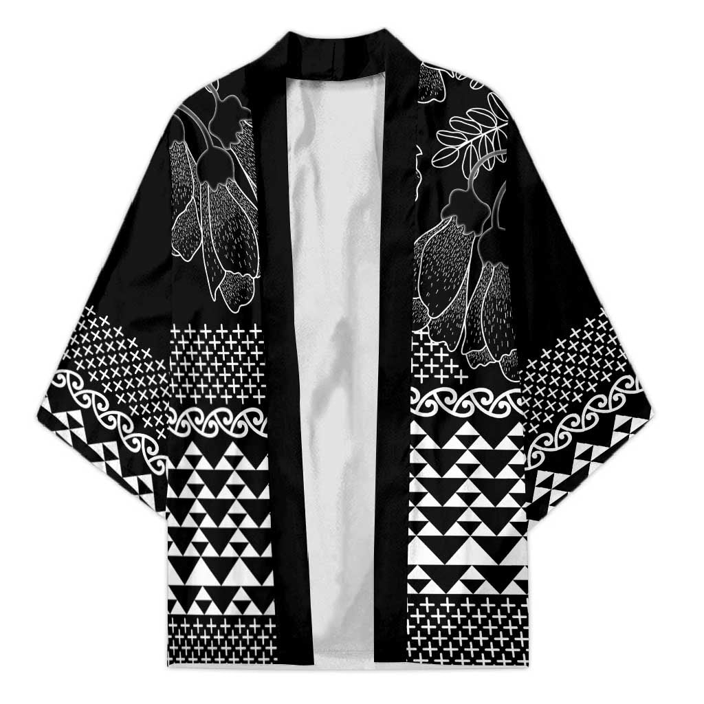 Black Taniko Kowhaiwhai Tukutuku Motif Kimono LT9 Unisex Black - Polynesian Pride