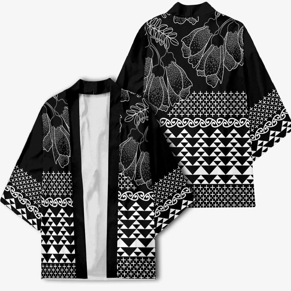 Black Taniko Kowhaiwhai Tukutuku Motif Kimono LT9 - Polynesian Pride