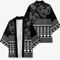 Black Taniko Kowhaiwhai Tukutuku Motif Kimono LT9 - Polynesian Pride