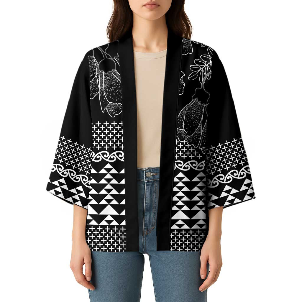 Black Taniko Kowhaiwhai Tukutuku Motif Kimono LT9 - Polynesian Pride