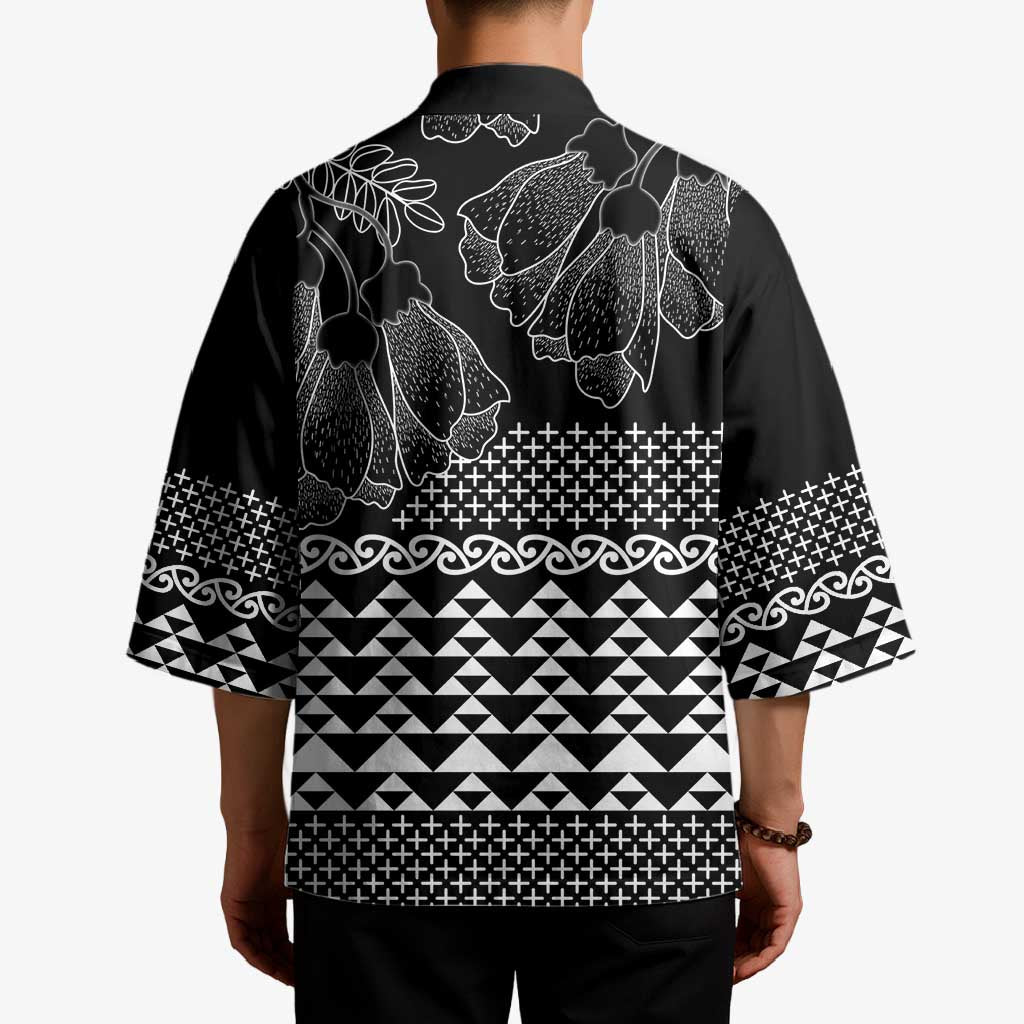 Black Taniko Kowhaiwhai Tukutuku Motif Kimono LT9 - Polynesian Pride