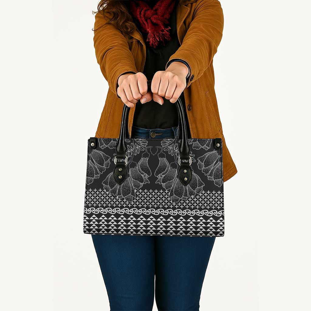 Black Taniko Kowhaiwhai Tukutuku Motif Leather Bag LT9 - Polynesian Pride