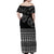 Black Taniko Kowhaiwhai Tukutuku Motif Off Shoulder Maxi Dress