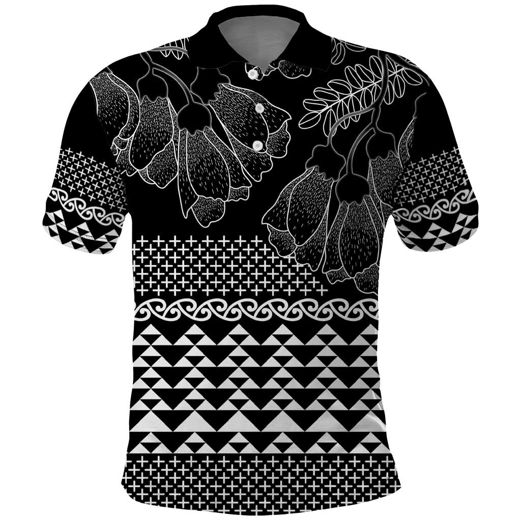 Black Taniko Kowhaiwhai Tukutuku Motif Polo Shirt LT9 Black - Polynesian Pride