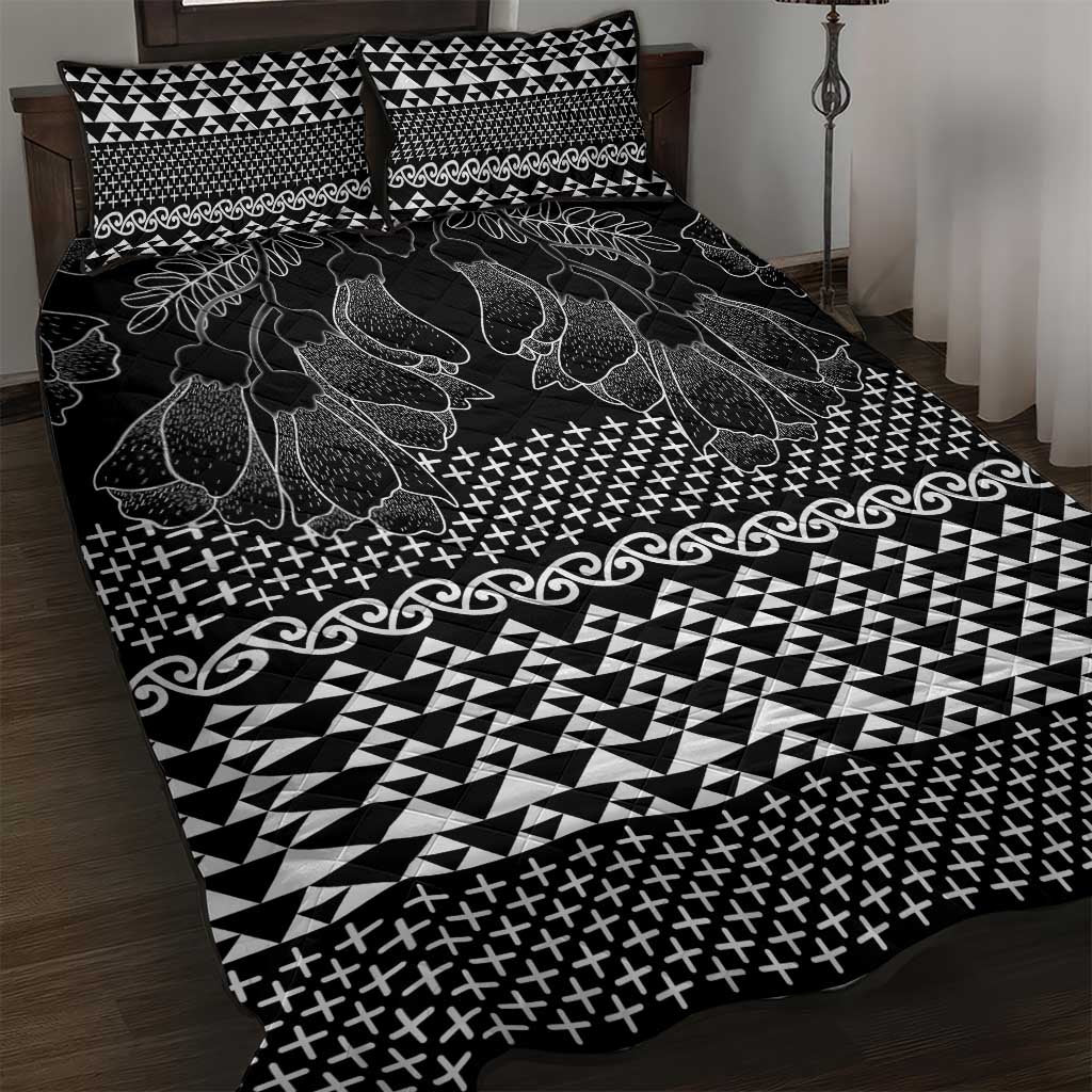 Black Taniko Kowhaiwhai Tukutuku Motif Quilt Bed Set LT9 Black - Polynesian Pride