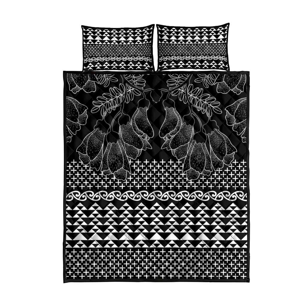 Black Taniko Kowhaiwhai Tukutuku Motif Quilt Bed Set LT9 - Polynesian Pride