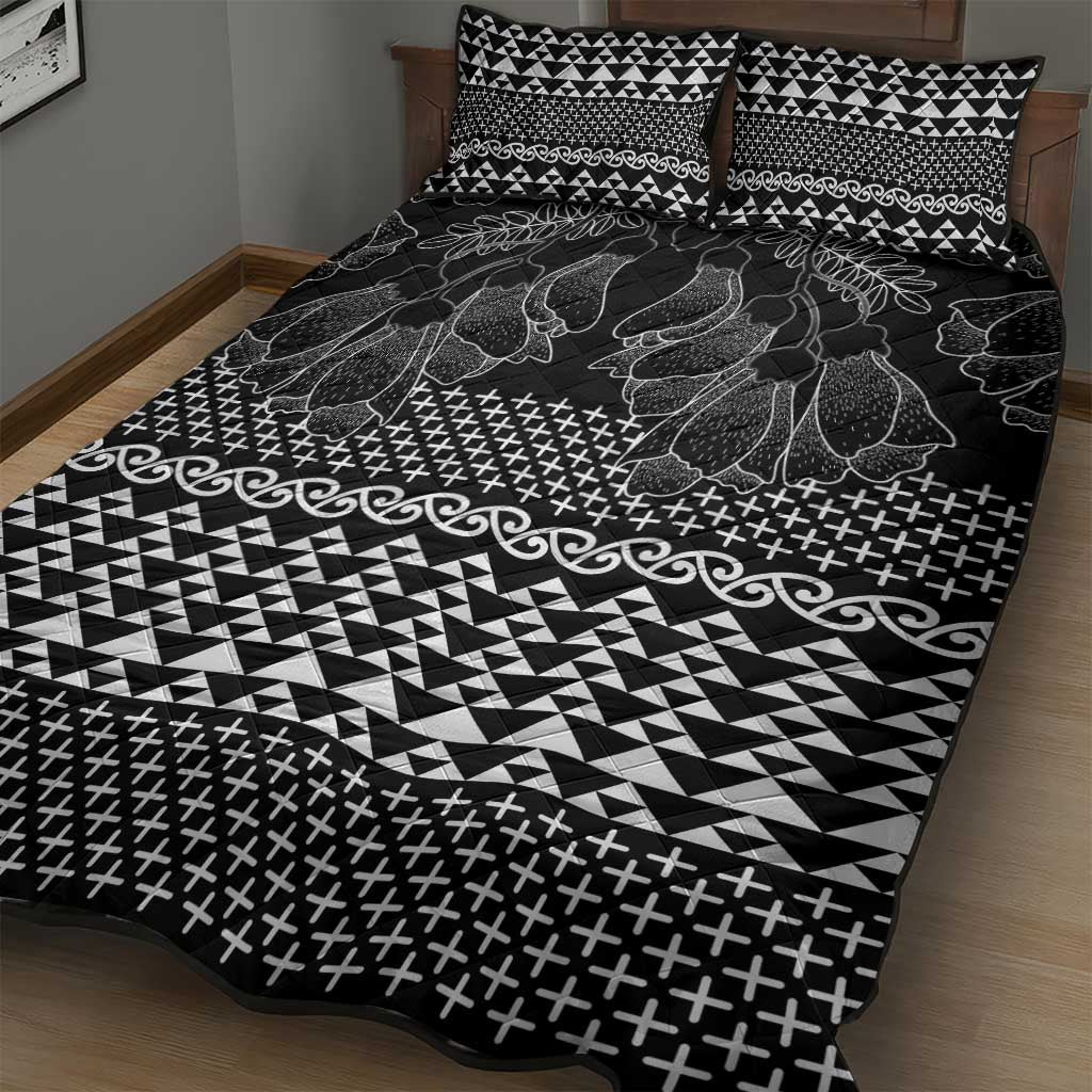 Black Taniko Kowhaiwhai Tukutuku Motif Quilt Bed Set LT9 - Polynesian Pride
