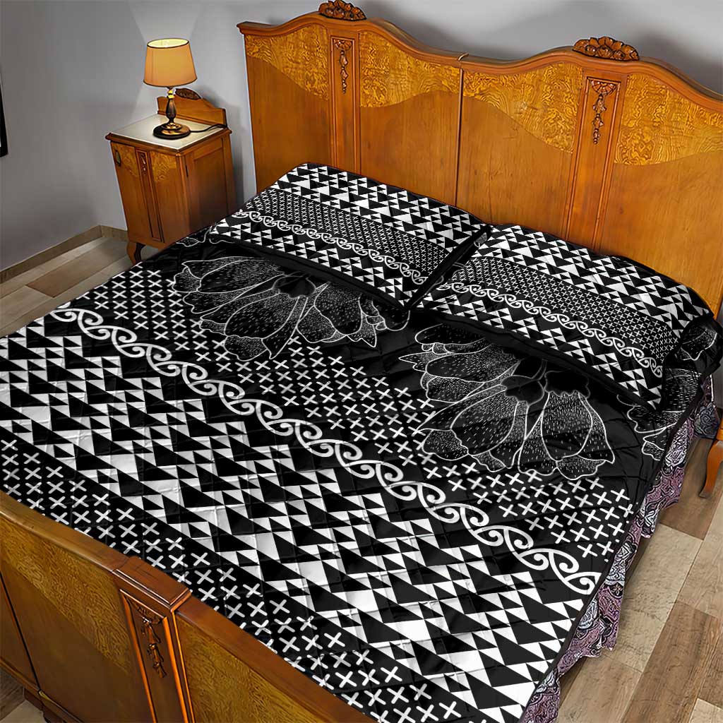Black Taniko Kowhaiwhai Tukutuku Motif Quilt Bed Set LT9 - Polynesian Pride