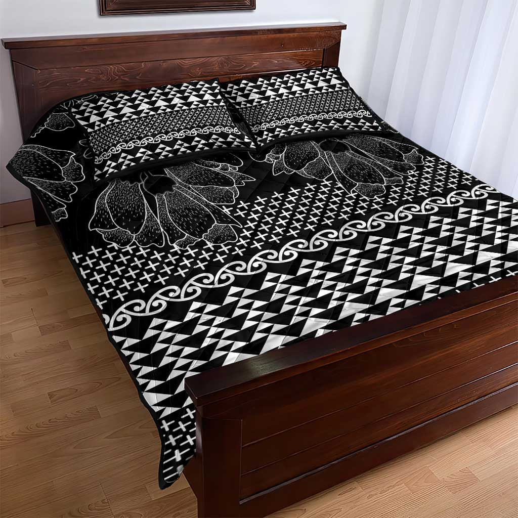 Black Taniko Kowhaiwhai Tukutuku Motif Quilt Bed Set LT9 - Polynesian Pride