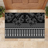 Black Taniko Kowhaiwhai Tukutuku Motif Rubber Doormat LT9 Black - Polynesian Pride