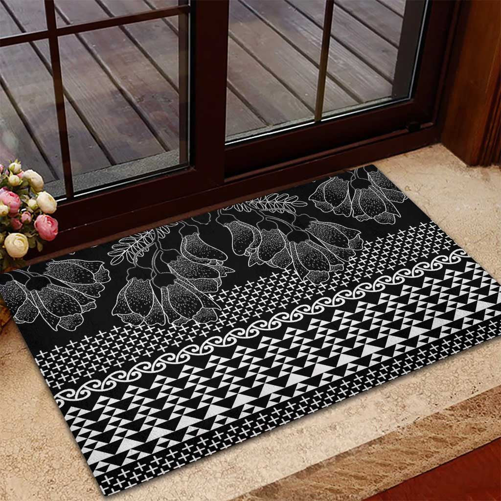 Black Taniko Kowhaiwhai Tukutuku Motif Rubber Doormat LT9 - Polynesian Pride