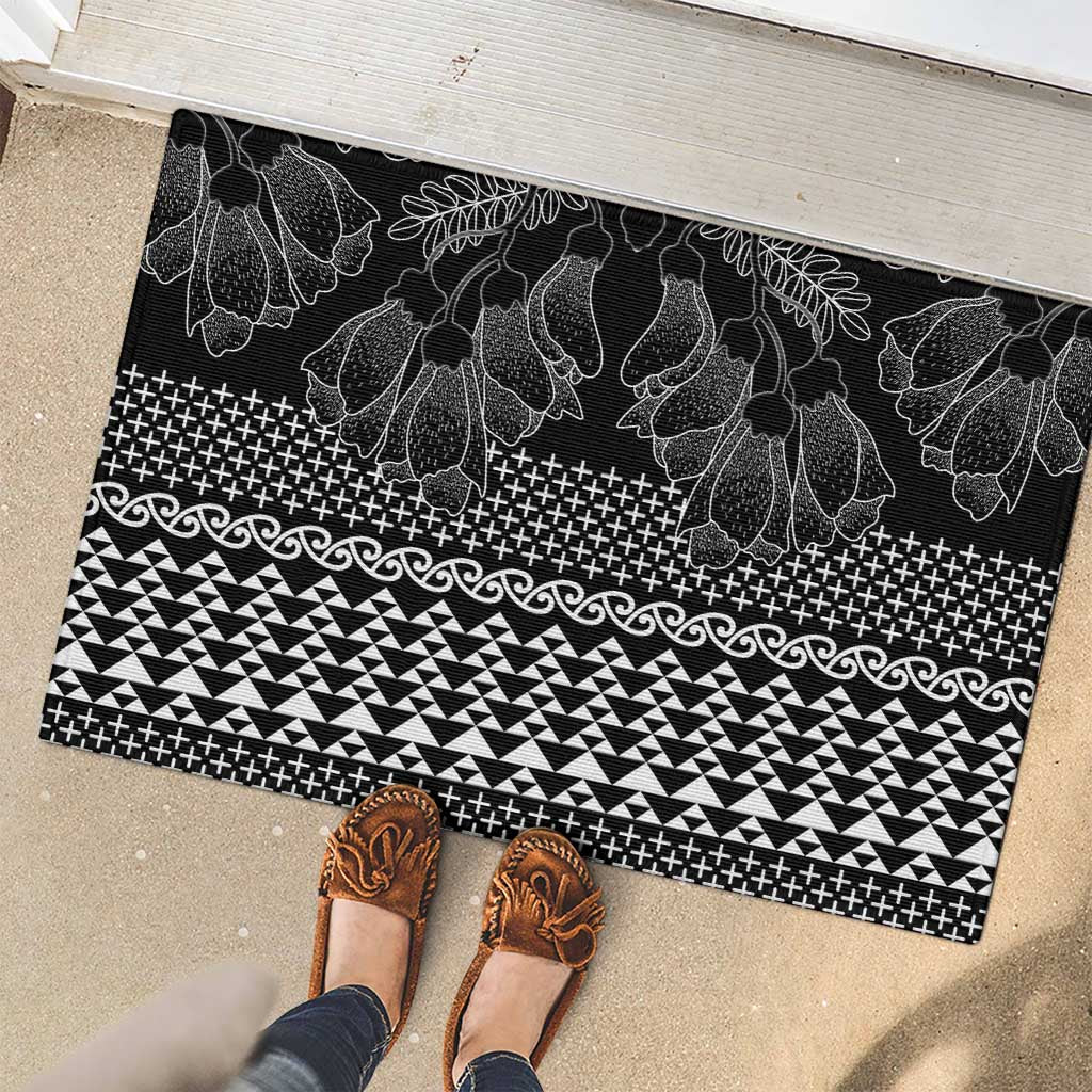 Black Taniko Kowhaiwhai Tukutuku Motif Rubber Doormat LT9 - Polynesian Pride