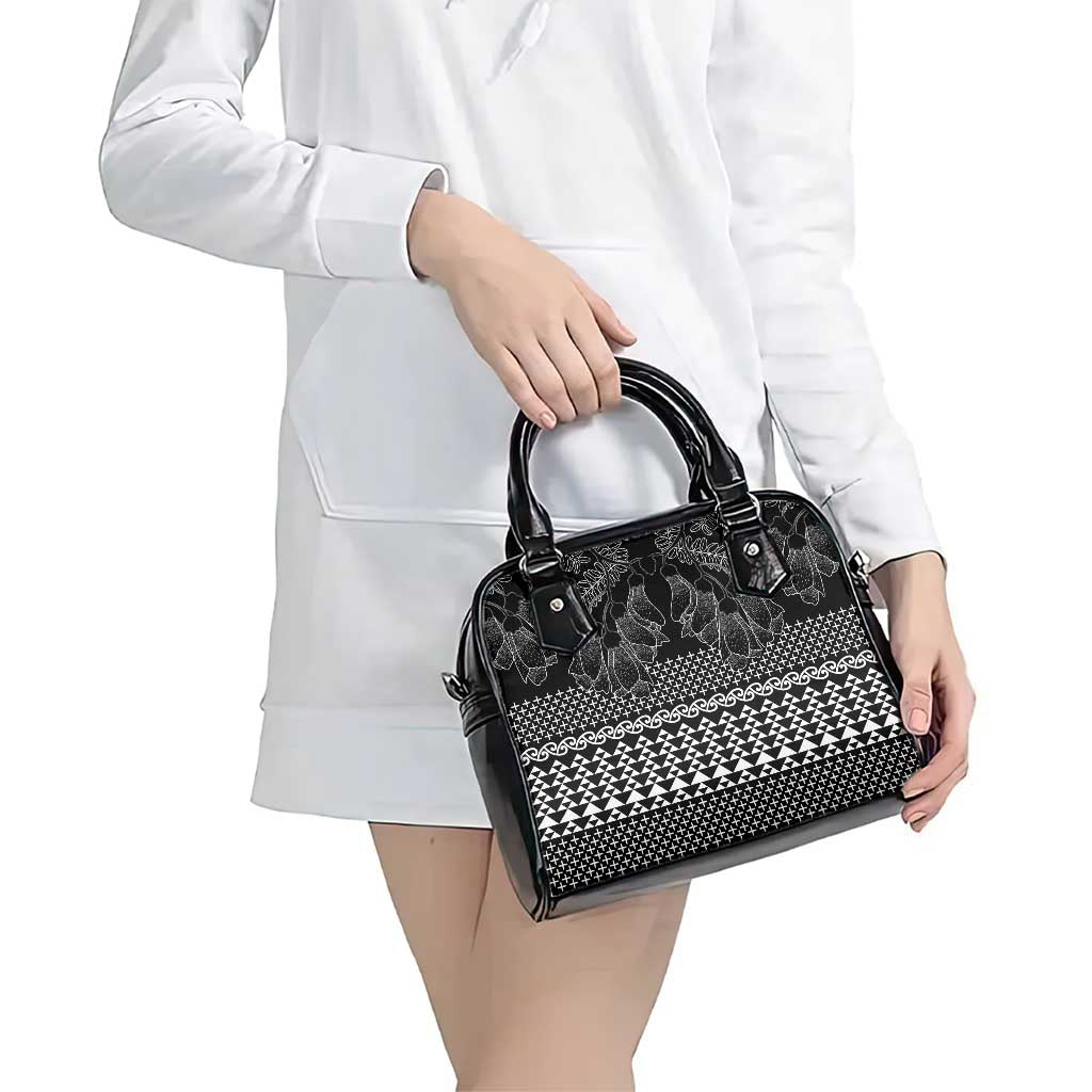 Black Taniko Kowhaiwhai Tukutuku Motif Shoulder Handbag LT9 - Polynesian Pride