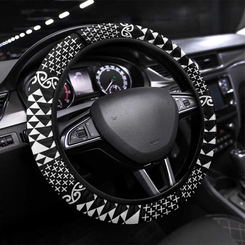 Black Taniko Kowhaiwhai Tukutuku Motif Steering Wheel Cover