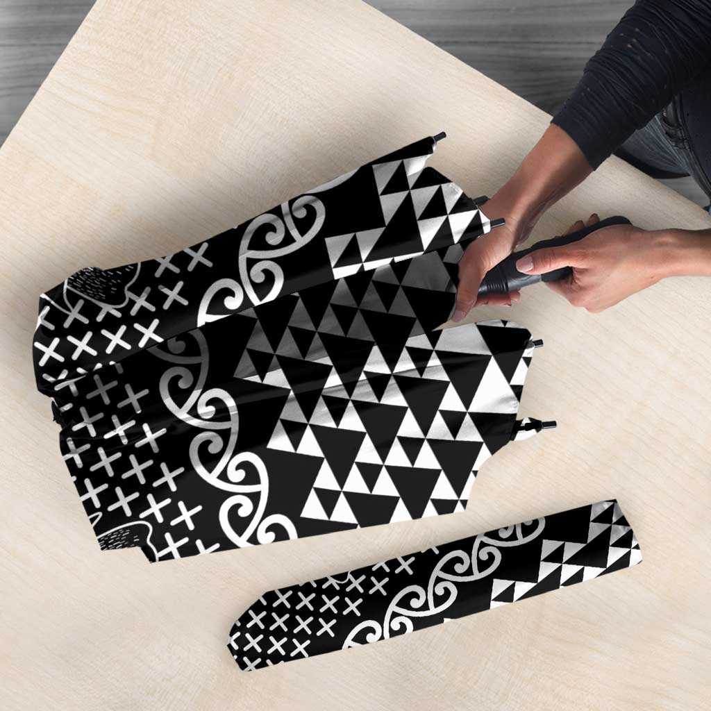 Black Taniko Kowhaiwhai Tukutuku Motif Umbrella LT9 - Polynesian Pride