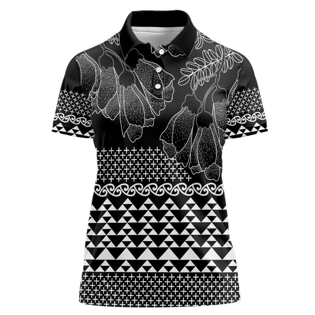 Black Taniko Kowhaiwhai Tukutuku Motif Women Polo Shirt