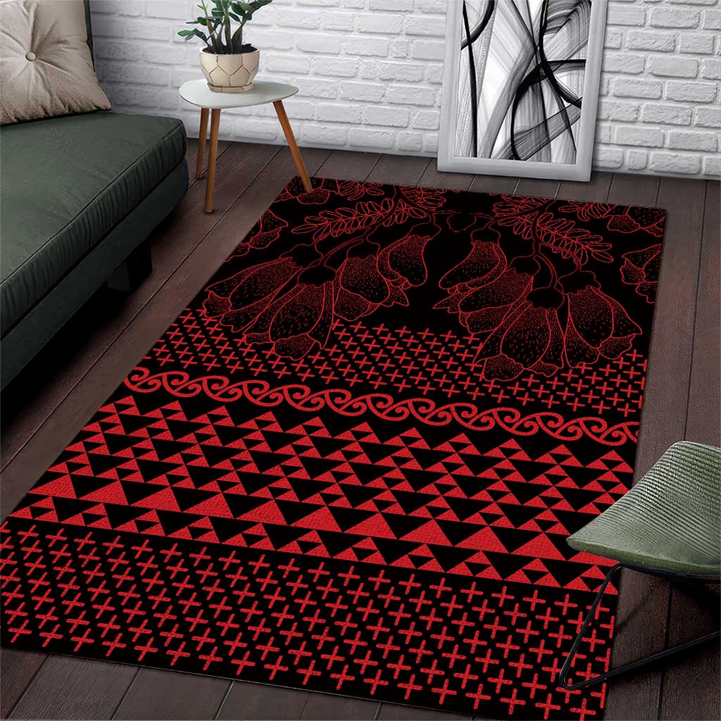 Red Taniko Kowhaiwhai Tukutuku Motif Area Rug LT9 Red - Polynesian Pride