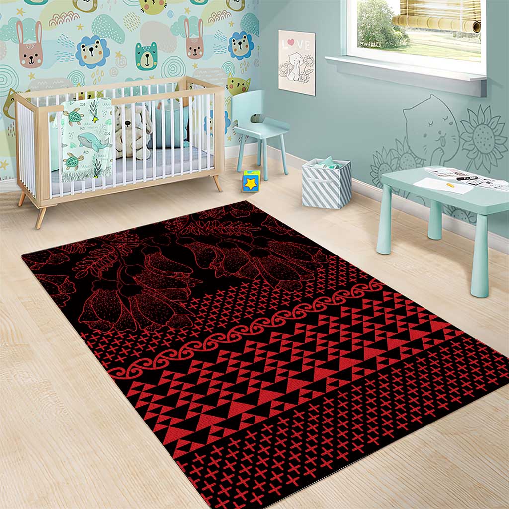 Red Taniko Kowhaiwhai Tukutuku Motif Area Rug LT9 - Polynesian Pride