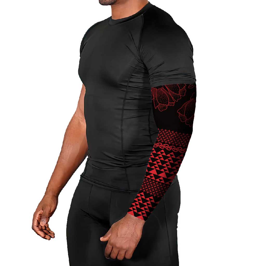 Red Taniko Kowhaiwhai Tukutuku Motif Arm Sleeves LT9 - Polynesian Pride