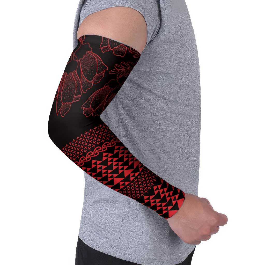 Red Taniko Kowhaiwhai Tukutuku Motif Arm Sleeves LT9 - Polynesian Pride