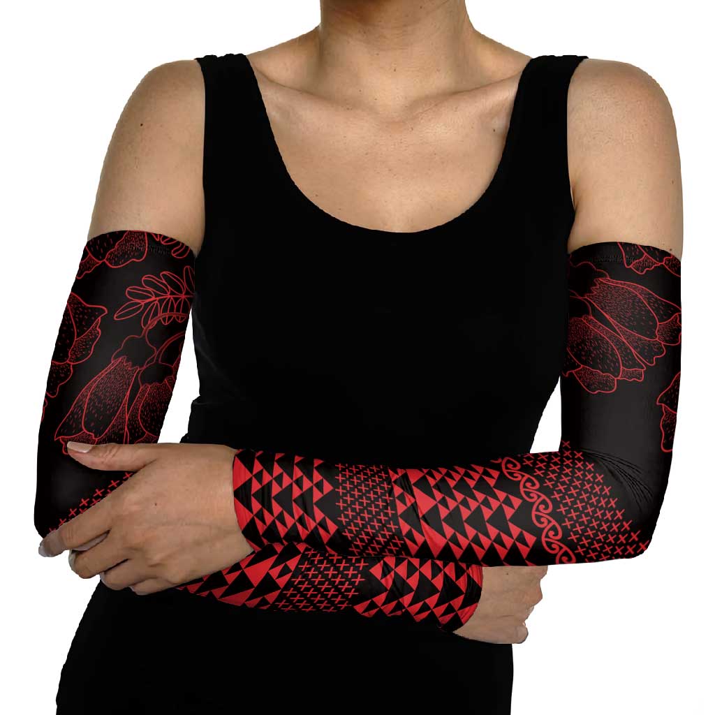 Red Taniko Kowhaiwhai Tukutuku Motif Arm Sleeves LT9 - Polynesian Pride
