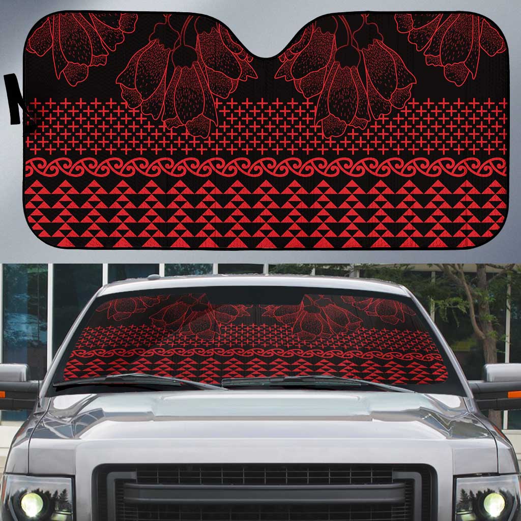 Red Taniko Kowhaiwhai Tukutuku Motif Auto Sun Shade LT9 Red - Polynesian Pride