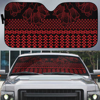 Red Taniko Kowhaiwhai Tukutuku Motif Auto Sun Shade LT9 Red - Polynesian Pride