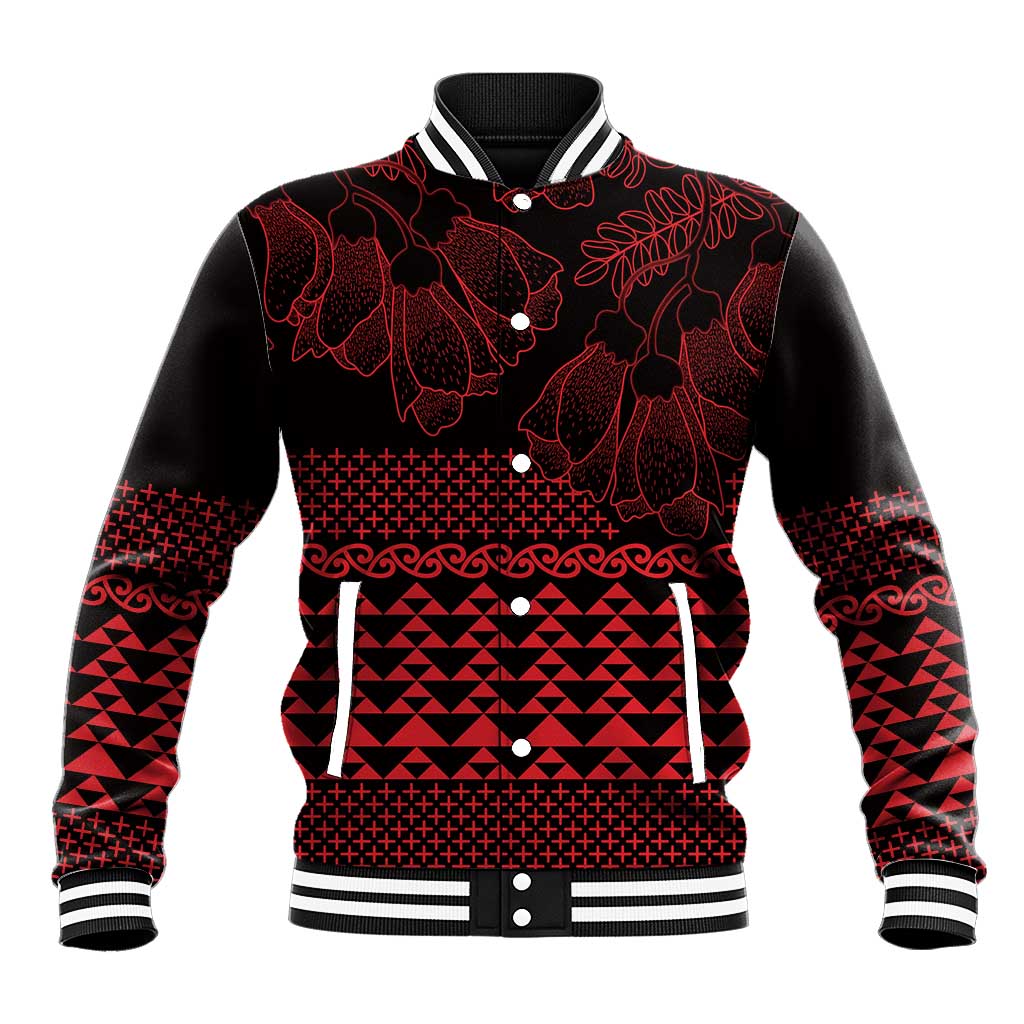 Red Taniko Kowhaiwhai Tukutuku Motif Baseball Jacket LT9 Unisex Red - Polynesian Pride