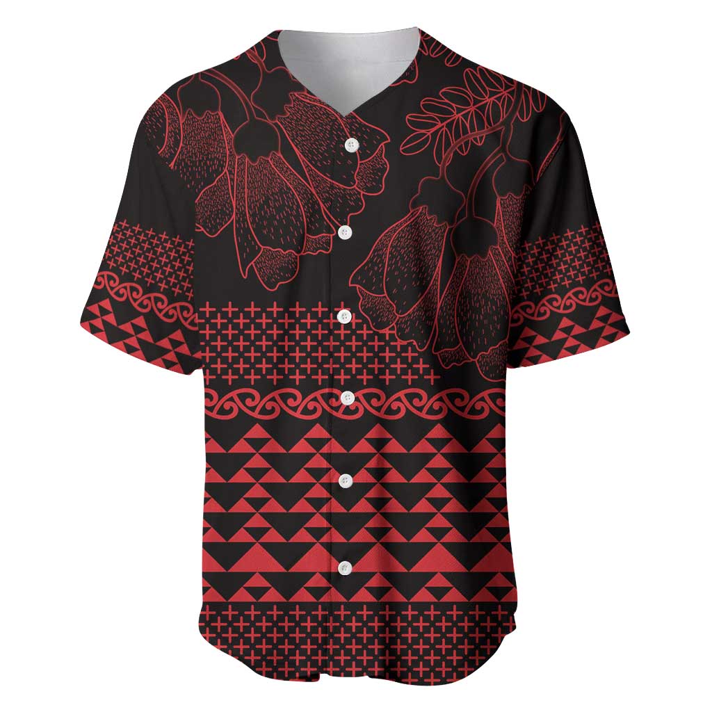 Red Taniko Kowhaiwhai Tukutuku Motif Baseball Jersey LT9 Red - Polynesian Pride