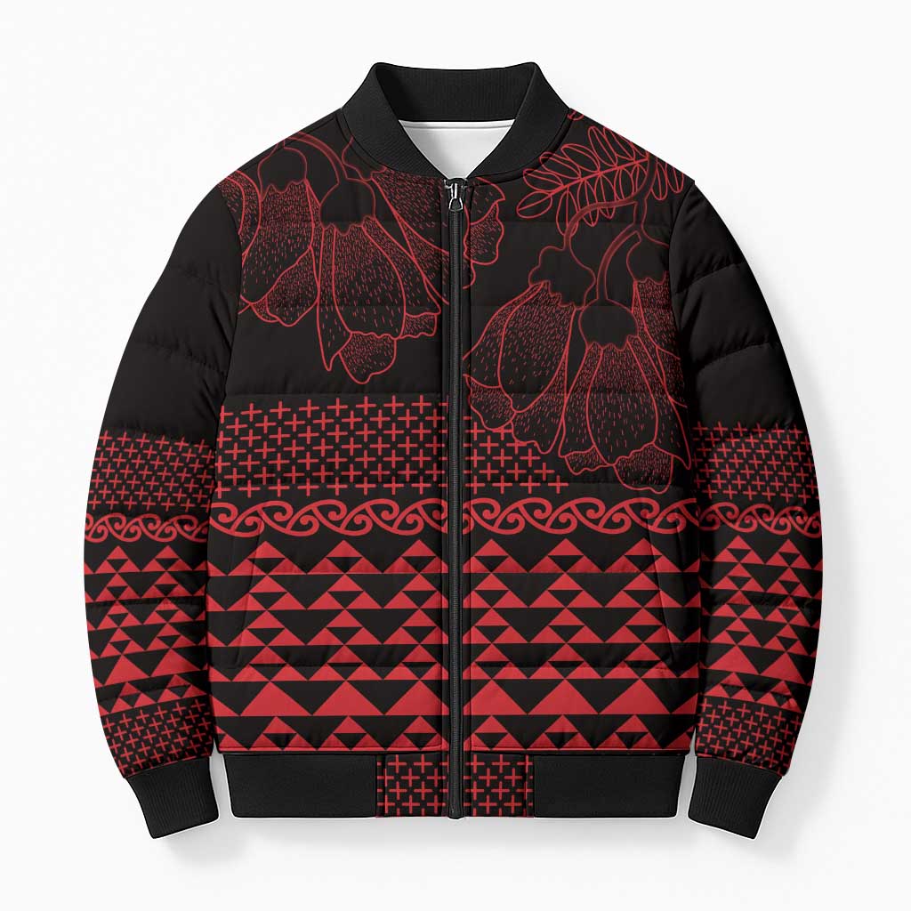 Red Taniko Kowhaiwhai Tukutuku Motif Bomber Puffer Jacket LT9 Unisex Red - Polynesian Pride